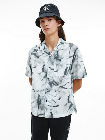 Calvin Klein Ruhák HU535155 | Calvin Klein All-Over Printed Short Sleeve Férfi Ing Szürke